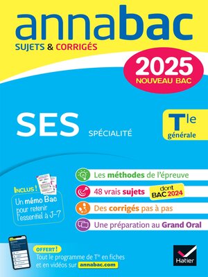 cover image of Annales du bac Annabac 2025 SES Tle générale (spécialité)